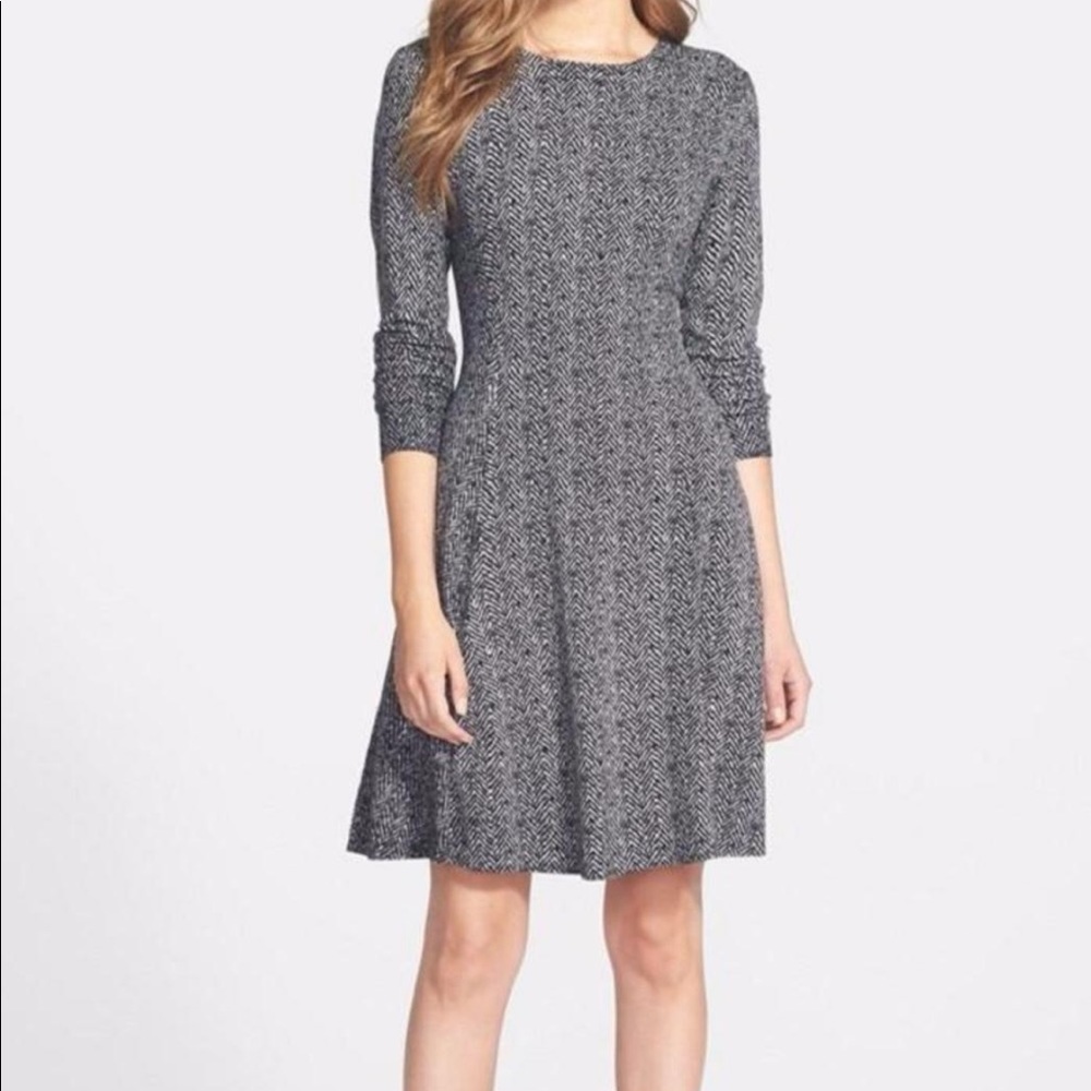 MICHAEL Michael Kors Long Sleeve Herringbone Print Dress